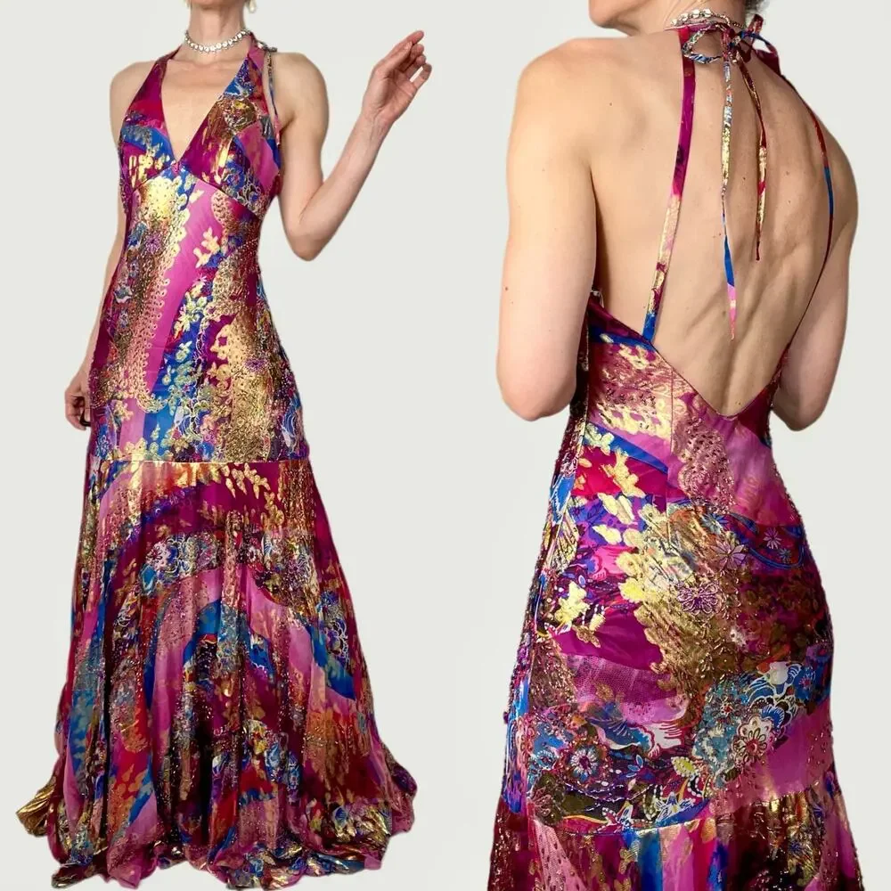 SOLD New Sue Wong beaded silk halter prom dress gown cocktail long pink Nocturne - Picture 1 of 13